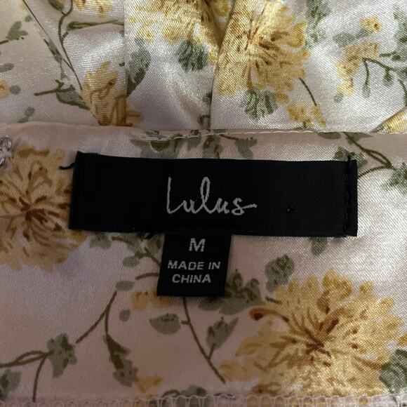 Lulus White Yellow Floral Silk Satin High Waisted Peasant Slip Midi Skirt Size M - Picture 5 of 6